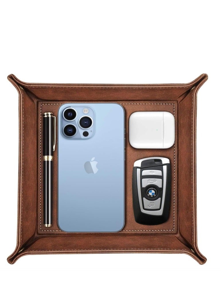 OASIS-TH Valet Tray Desktop Storage Organizer, Premium PU Leather Catchall Tray Bedside Vanity Tray Nightstand Caddy Holder for Remote Controller, Keys, Phone, Wallet, Coin, Jewelry  - Image 1