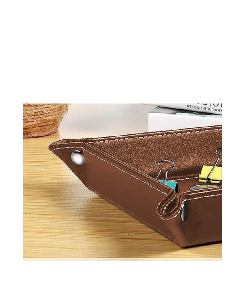 OASIS-TH Valet Tray Desktop Storage Organizer, Premium PU Leather Catchall Tray Bedside Vanity Tray Nightstand Caddy Holder for Remote Controller, Keys, Phone, Wallet, Coin, Jewelry  - Image 4
