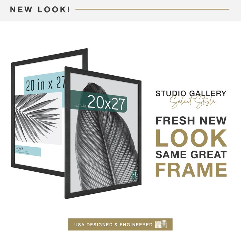 MCS Studio Gallery 20x27 Poster Frame Black Woodgrain Engineered Wood, Vertical & Horizontal Wall Hanging Large Picture Frame for Photos, Posters & Art Prints (1-Pack) - Image 2