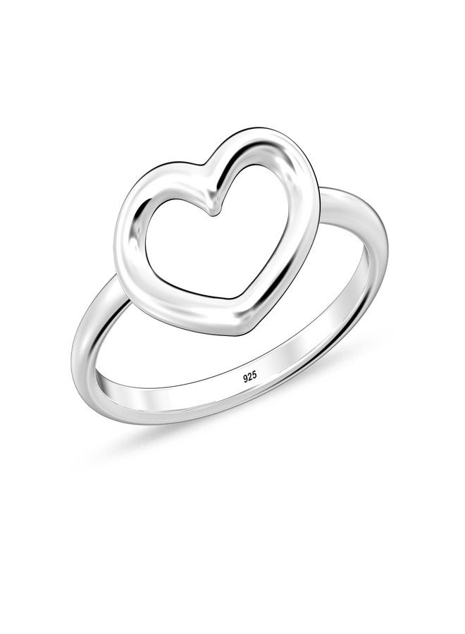 LeCalla 925 Sterling Silver Open Heart Ring for Teen Hypoallergenic High Polish Rings for Women Size - 5 - Image 3