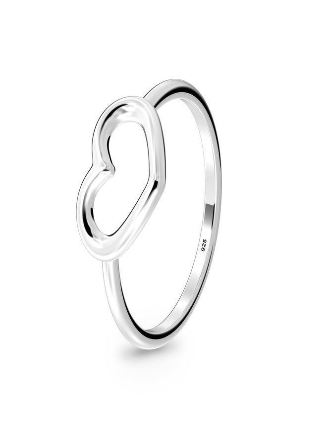 LeCalla 925 Sterling Silver Open Heart Ring for Teen Hypoallergenic High Polish Rings for Women Size - 5 - Image 1
