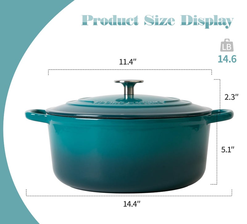 EDGING CASTING Enameled Cast Iron Dutch Oven Pot with Lid for Bread Baking, Cooking, Round Bread Oven Dual Handles, 7 Quart, Darkcyan - Image 3