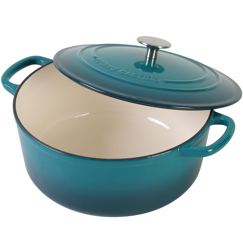 EDGING CASTING Enameled Cast Iron Dutch Oven Pot with Lid for Bread Baking, Cooking, Round Bread Oven Dual Handles, 7 Quart, Darkcyan - Image 5