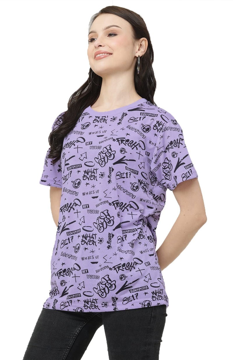 LEOTUDE Cotton Blend Half Sleeve Boyfriend/Loose Fit T-Shirts for Women (Color: Purple, Size: XXL) - Image 3