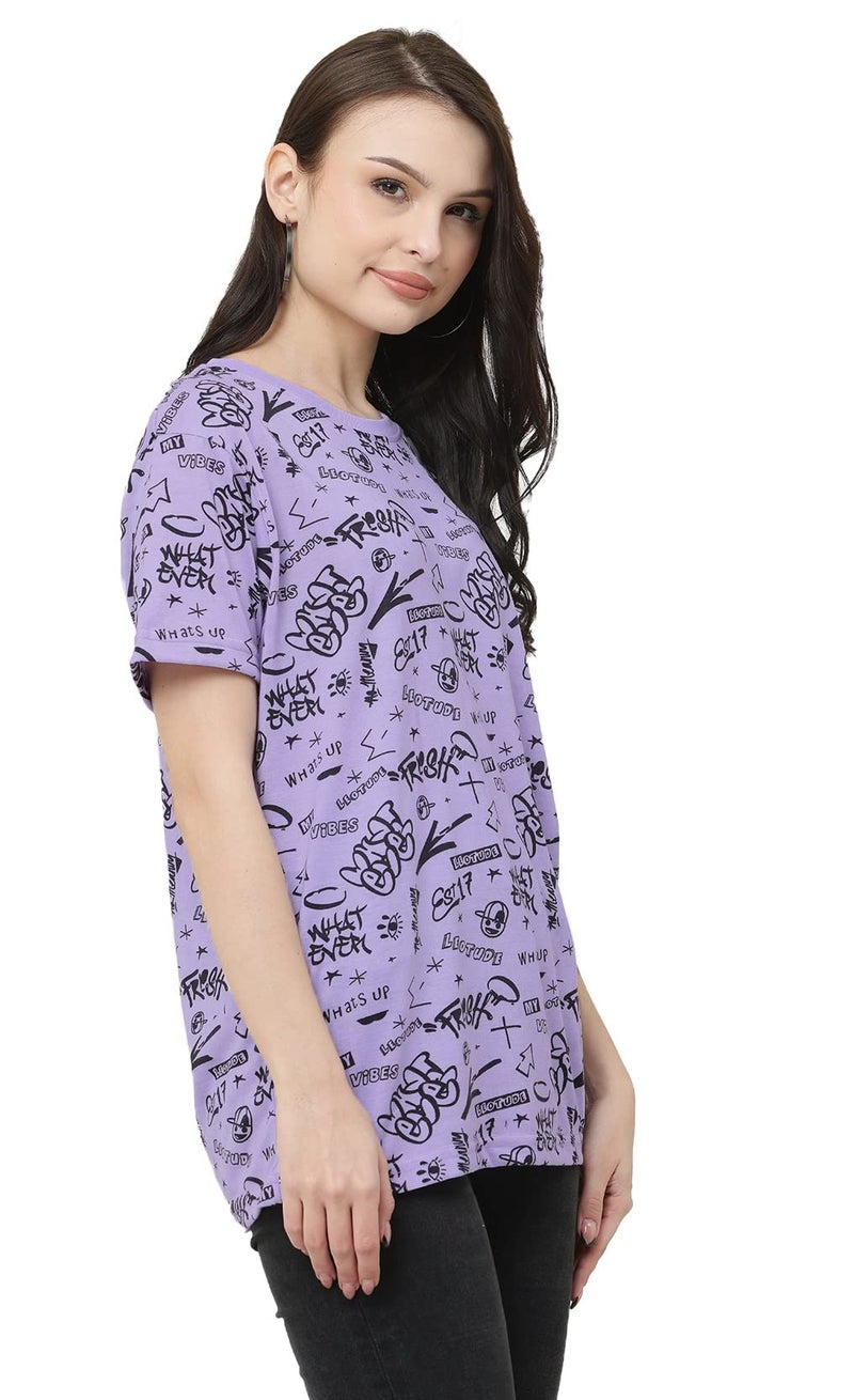 LEOTUDE Cotton Blend Half Sleeve Boyfriend/Loose Fit T-Shirts for Women (Color: Purple, Size: XXL) - Image 5