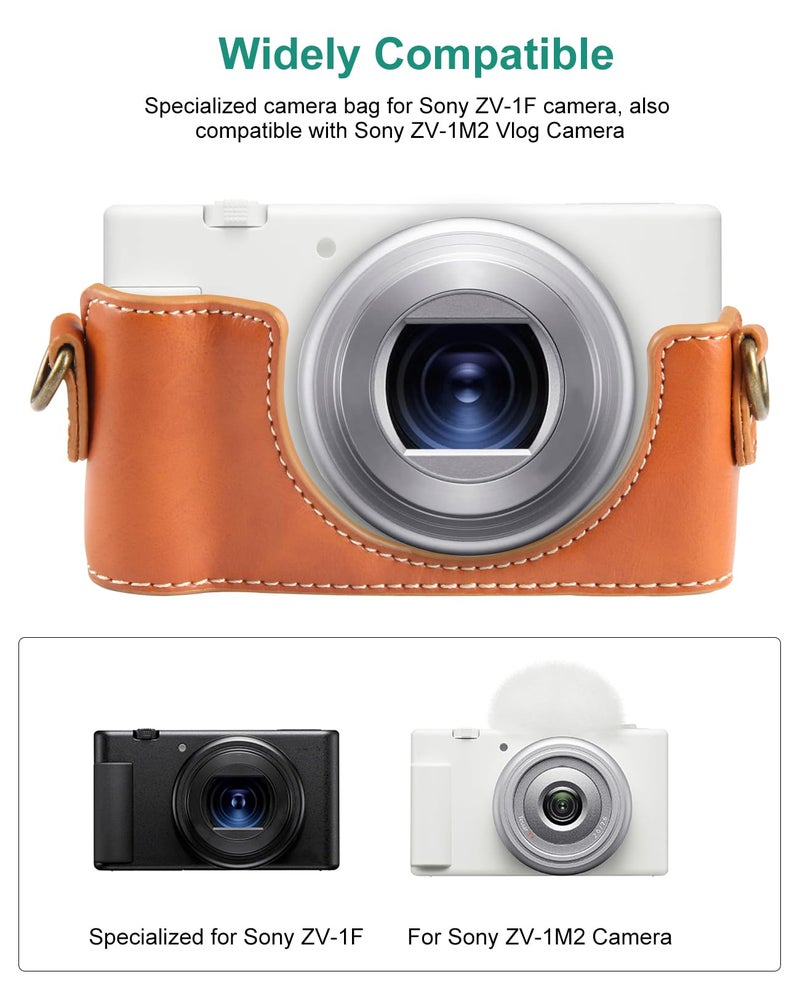 PULUZ Digital Camera Case for Sony ZV-1F Vlog Camera,Full Body Leather Camera Bag with Sony ZV-1F Case Shoulder Strap-Travel Protective Carrying Storage Bag (Brown) - Image 2
