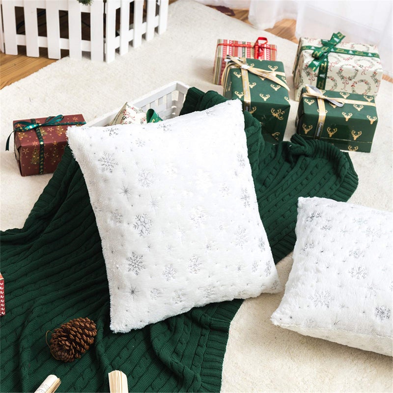 AQOTHES Soft Faux Fur Fuzzy Cute Decorative Throw Pillows Covers with Snowflake Glitter Printed Pillowcases for Christmas Decor Home Bed Room Sofa Chair Couch  Ivory  18x18 inch  Pack of 2 - Image 2