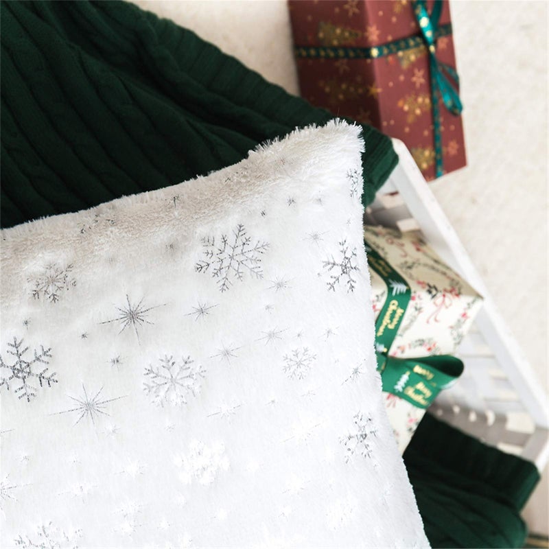 AQOTHES Soft Faux Fur Fuzzy Cute Decorative Throw Pillows Covers with Snowflake Glitter Printed Pillowcases for Christmas Decor Home Bed Room Sofa Chair Couch  Ivory  18x18 inch  Pack of 2 - Image 3
