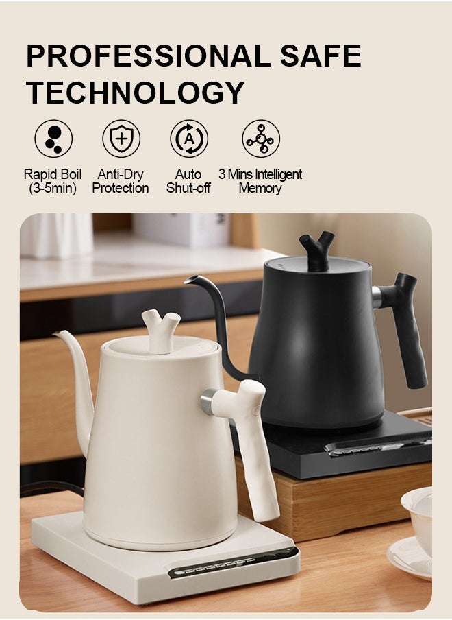 PAKCHOICE Electric Gooseneck Coffee Kettle Stainless Steel Electric Water Kettle With 7 Preset Temperature Indicate Constant Temperature And Touch Screen Panel White 1L 1000W  - Image 5