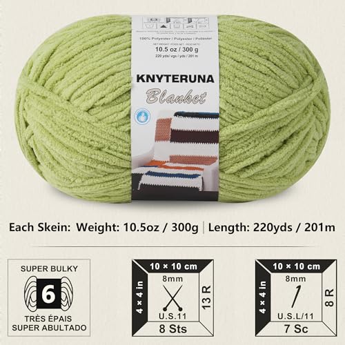 Knyteruna #6 Super Bulky Blanket Yarn for Crocheting - 4 Skeins(Each 10.5oz/300g, 220yds/201m), Chunky Chenille Thick Plush Big Soft Yarn for Crocheting Knitting Blankets, Lemon Lime - Image 2