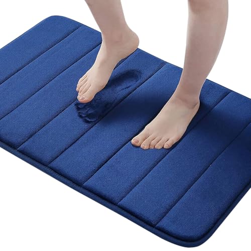 Buganda Memory Foam Bath Mat, 24" x 16", Ultra Soft and Non-Slip Bathroom Rugs, Water Absorbent and Machine Washable Bath Rug for Bathroom, Shower, and Tub, Navy Blue - Image 1
