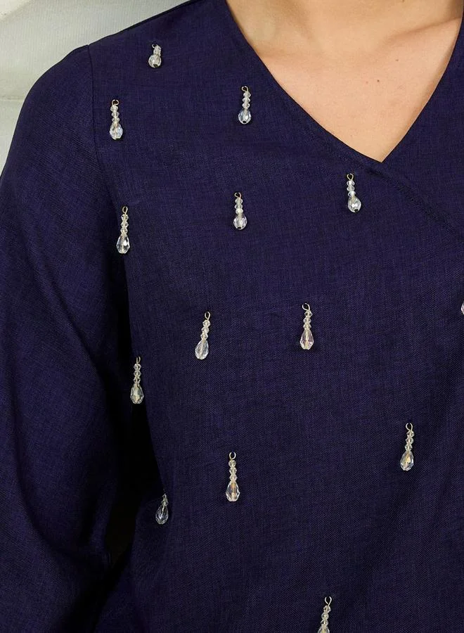 Athena Navy Embellished Top and Pants Co-ords