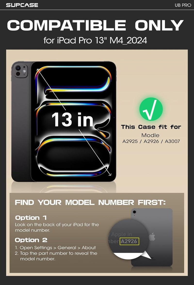 SupCase For Ipad Pro 13 Inch Case M4 2024 7Th Generation With Pencil Holder Unicorn Beetle Pro , Built-In Screen Protector & Stand Full-Body Rugged Cover For Ipad Pro 13 Inch M4 2024 7Th Gen, Black - Image 2