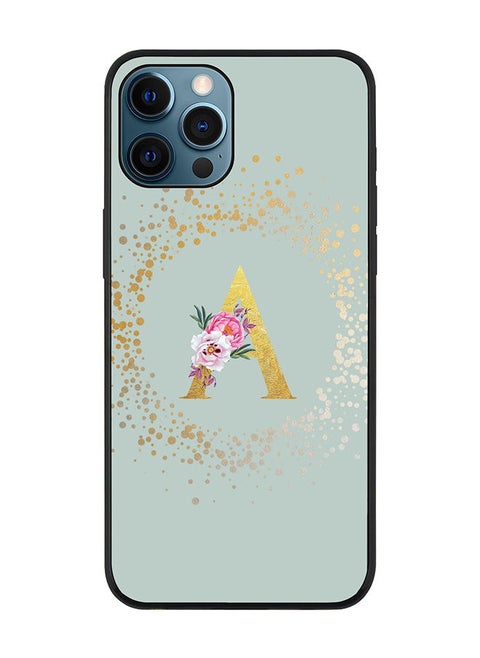 Rugged Black edge case for Apple iPhone 12 Pro Max Slim fit Soft Case Flexible Rubber Edges TPU Gel Thin Cover - Custom Monogram Initial Letter Floral Pattern Alphabet - A (Light Grey)
