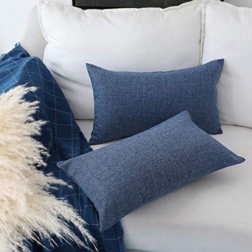 Khooti Rectangular Jute Cushion Cover, Throw Pillow Cover for Couches, Chairs, Sofas, Beds, Coffee Tables, Living Rooms, Bedrooms, Modern Boho Design, 12x18 | Navy Blue | Set of 3 - Image 3