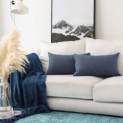 Khooti Rectangular Jute Cushion Cover, Throw Pillow Cover for Couches, Chairs, Sofas, Beds, Coffee Tables, Living Rooms, Bedrooms, Modern Boho Design, 12x18 | Navy Blue | Set of 3 - Image 1