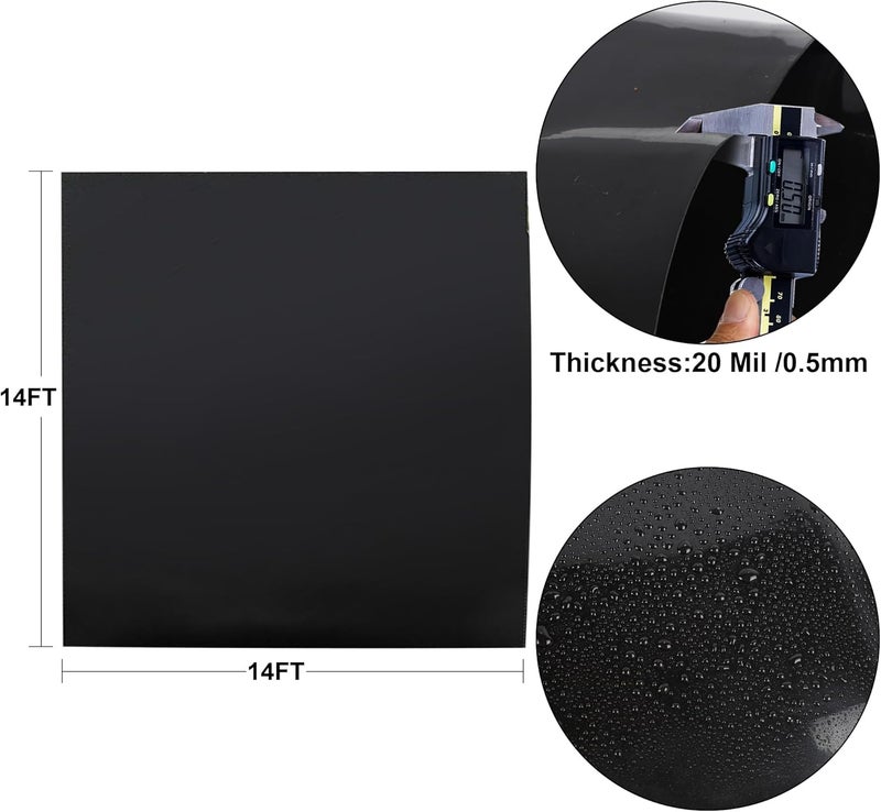 بطانة بركة 14 × 14 قدم، بطانة HDPE لبركة الأسماك بسمك 20 ميل، بطانة برك للبرك الخارجية، برك الكوي، نافورة الحديقة، الشلال - Image 3