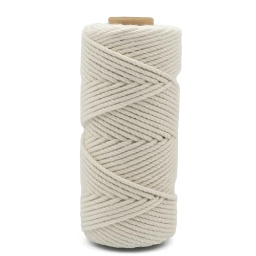 Bobbiny | 3 Ply Twisted Macrame Cotton Cord Dori (Roll Packaging) Thread for Macrame DIY and Other Projects | Off White | 2mm,50 Meter - Image 1