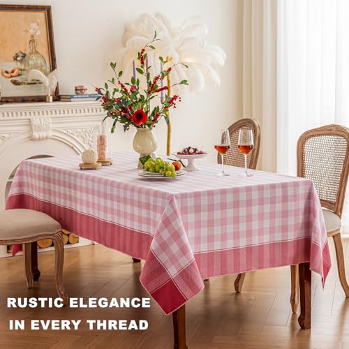 Midsummer Breeze Checkered Tablecloth-Country Gingham Table Cloth-Rustic Farmhouse Tablecloths for Spring, Summer, Valentine's Day, Easter(Square, 60"x60", Pink) - Image 2