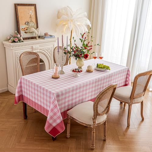 Midsummer Breeze Checkered Tablecloth-Country Gingham Table Cloth-Rustic Farmhouse Tablecloths for Spring, Summer, Valentine's Day, Easter(Square, 60"x60", Pink) - Image 5
