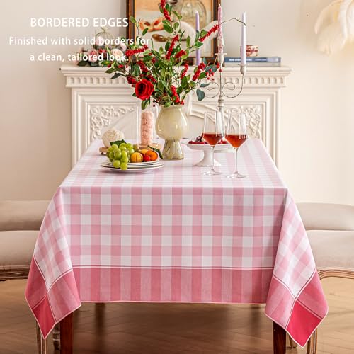 Midsummer Breeze Checkered Tablecloth-Country Gingham Table Cloth-Rustic Farmhouse Tablecloths for Spring, Summer, Valentine's Day, Easter(Square, 60"x60", Pink) - Image 3