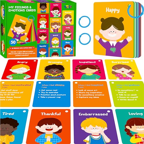 SpriteGru Emotions Flashcards 50 Different Feelings with Coping SkillsLearn to Identify Various Moods Cartoon Faces Emotions for Kids with Autism ADHD Emotion Flipbook for Therapy Home Use - Image 1