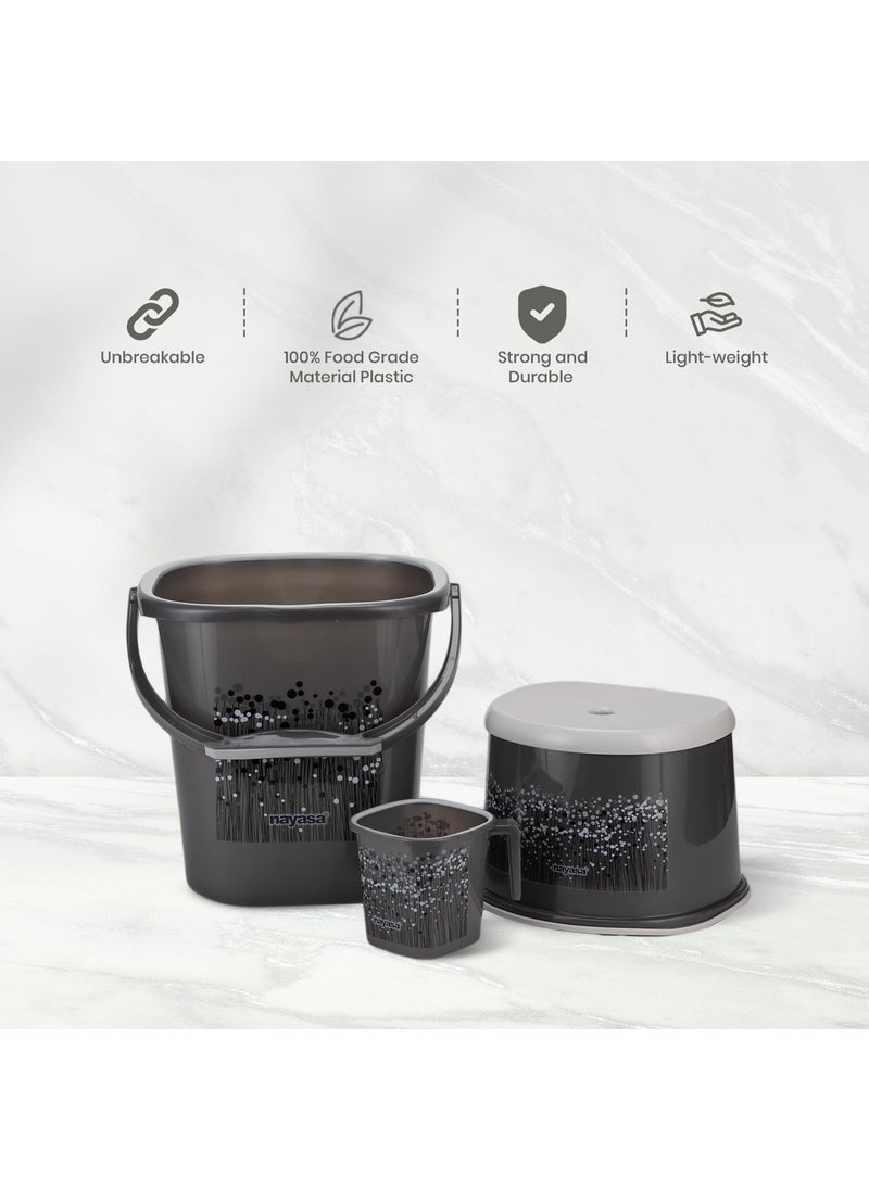 NAYASA Nayasa Funk Square 3 Pcs Bathroom Set Bucket 18 L Mug 15 L 508 Stool Bathroom Set Bath Set for Bathroom Black  - Image 5
