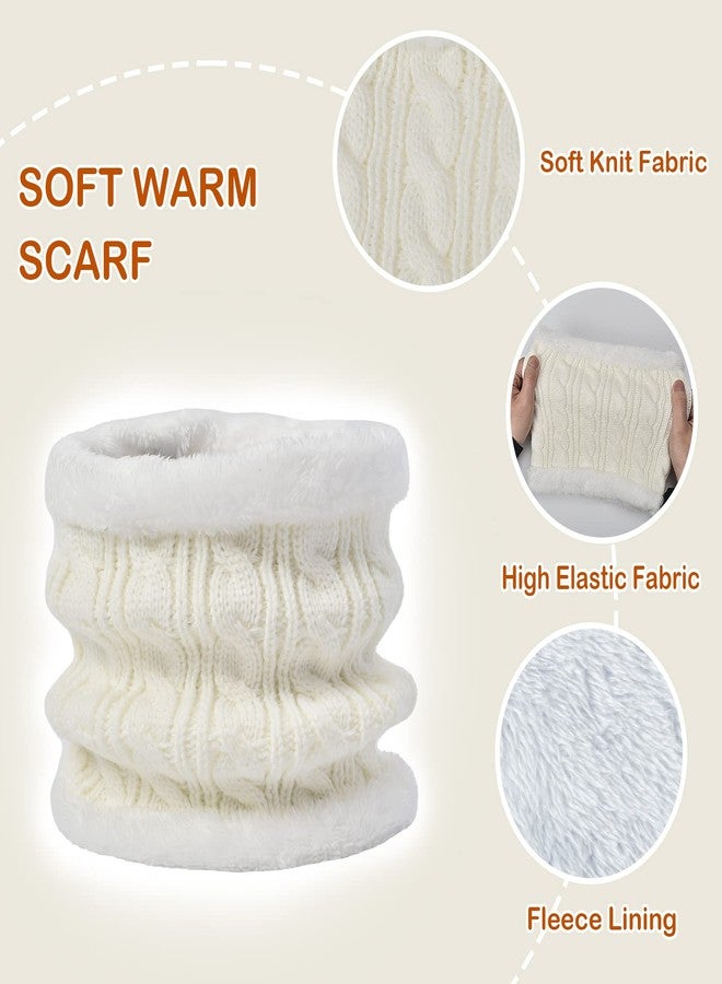 FENELY Kids Hat Gloves Scarf Set Girls Boys Winter Warm Knitted Beanie Knit Fleece Lined Neck Warmer Scarves Thick Thermal Cap with Cute Furry Pom White 3Pcs Cold Weather Snow Accessories for Children Child - Image 4