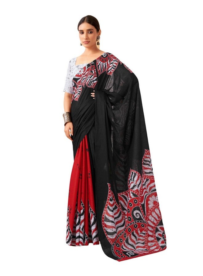 SIRIL Women's Pure Cotton Printed Saree With Unstitched Blouse Piece (3884S370_Black & Red) - Image 1
