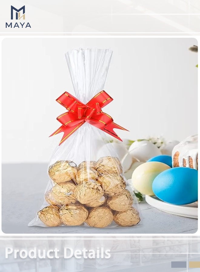 Maya 100 Pcs Cellophane Bags, Clear Cello Gift Bags, 100 Pcs Treat Bags with Twist Ties and Ribbons Bows, Party Favor Candy Bags for Bakery, Popcorn, Cookies, Candies, Dessert, 18*25cm - Image 4