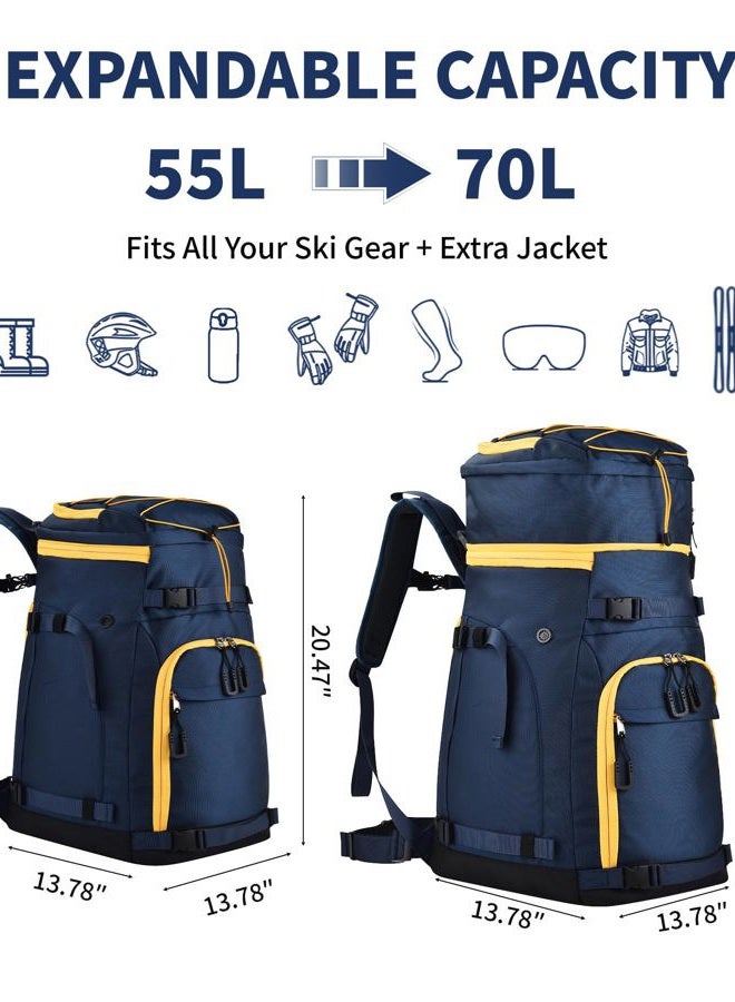 Heliar 55L-70L Expandable Ski Boot Bag – Waterproof, Durable with Helmet Compartment – Ideal for Ski & Snowboard Gear – Men & Women - Image 2