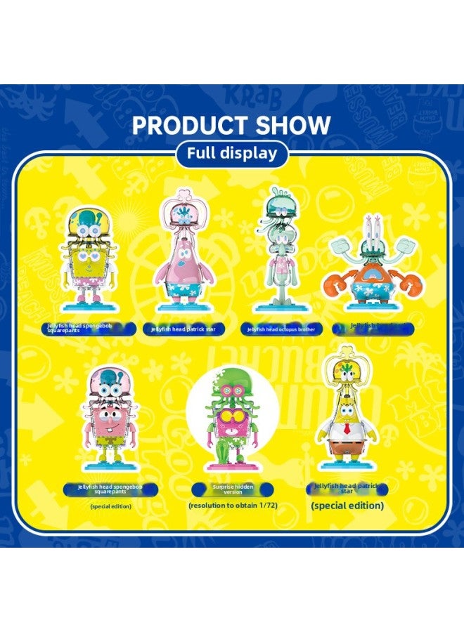 Spongebob Beating Jellyfish Blind Box Hand-made Building Blocks Assembled Desktop Ornaments Doll Genuine Toy Gift-Color:Jump Jellyfish Spongebob Squarepants [special Style] Pink-Height:13Cm - Image 4