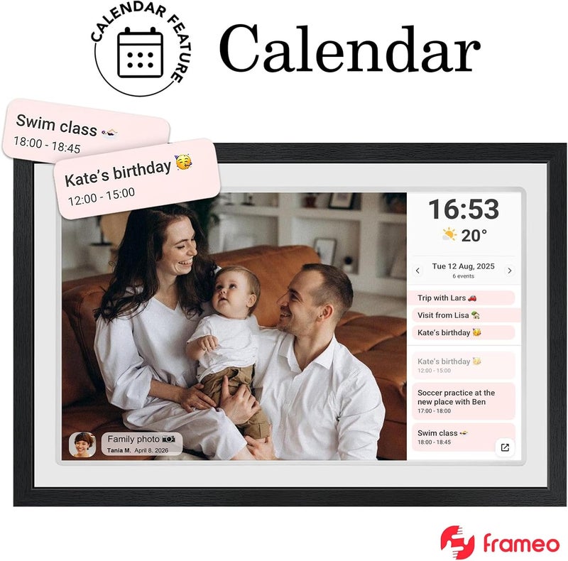 إطار صور رقمي FRAMEO 21.5 بوصة مع شاشة لمس IPS LCD كاملة الدقة 1920x1080، واي فاي مزدوج لمشاركة اللحظات عبر Frameo، سعة تخزين 32 جيجابايت، محرك أقراص USB/بطاقة SD لتوسيع التخزين، تدوير تلقائي، قابل للتركيب على الحائط مع VESA - Image 4