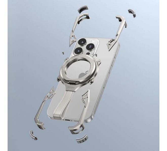 Tech Trendz Bracket Aluminium Metal Phone Case with Dual-Layer Ring Stand and Strap Compatible with iPhone 16 Pro - Desert Titanium - Image 3
