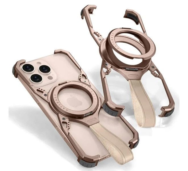Tech Trendz Bracket Aluminium Metal Phone Case with Dual-Layer Ring Stand and Strap Compatible with iPhone 16 Pro - Desert Titanium - Image 1