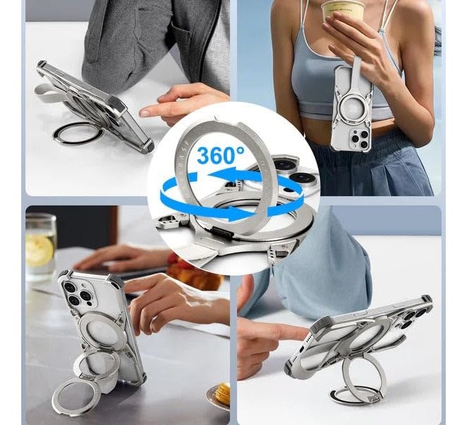 Tech Trendz Bracket Aluminium Metal Phone Case with Dual-Layer Ring Stand and Strap Compatible with iPhone 16 Pro - Desert Titanium - Image 2