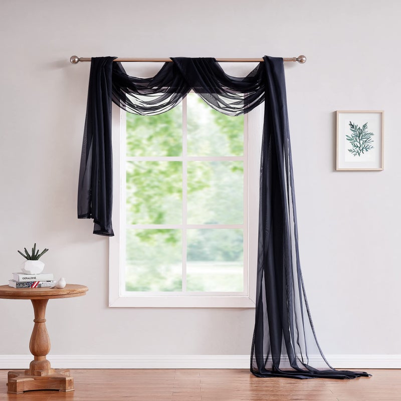 LinenZone Black Window Scarf Valance in 288 Inch Size. Use Window Scarves as Canopy Bed or Backdrop Curtains  Curtain Scarf  or Sheer Fabric for Draping. (Amazing 55 x 288  Black) - Image 1