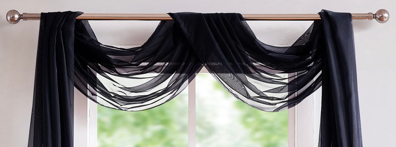 LinenZone Black Window Scarf Valance in 288 Inch Size. Use Window Scarves as Canopy Bed or Backdrop Curtains  Curtain Scarf  or Sheer Fabric for Draping. (Amazing 55 x 288  Black) - Image 2