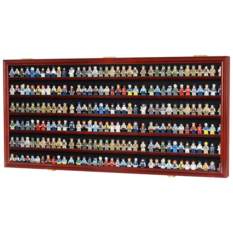DisplayGifts DisplayGifts Toy Minifigures Miniatures Display Case Frame Wall Cabinet Stand 200 Toys Dust Protection Shelves alos Compatible with 164 Scale hot Wheels  Mahogany Finish