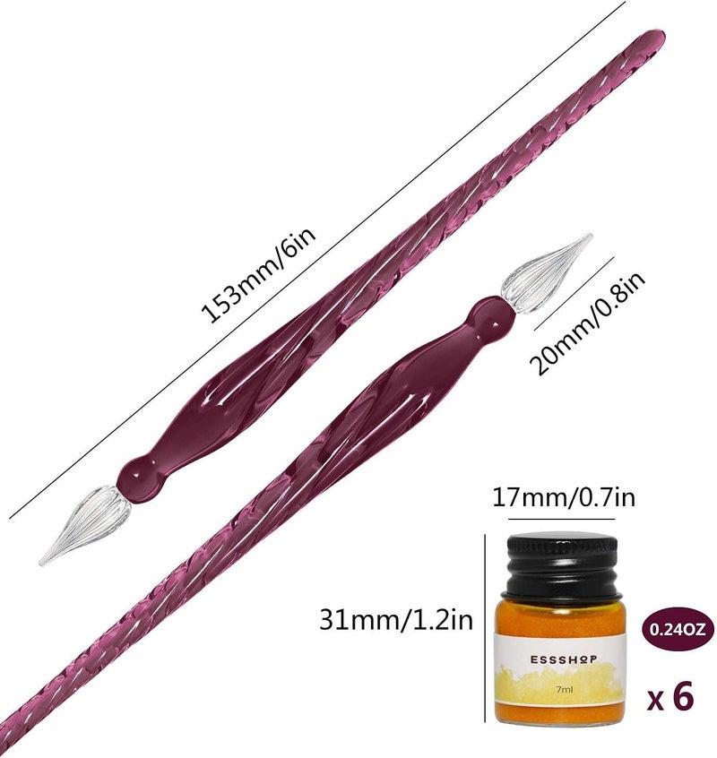 ESSSHOP Glass Pen Calligraphy Set - 3 Purple Crystal Dip Pens Color Ink and Pen Holder Art Supplies Kit for Signatures Beginners Journaling Lettering Drawing Holiday Gift Decoration - Image 5
