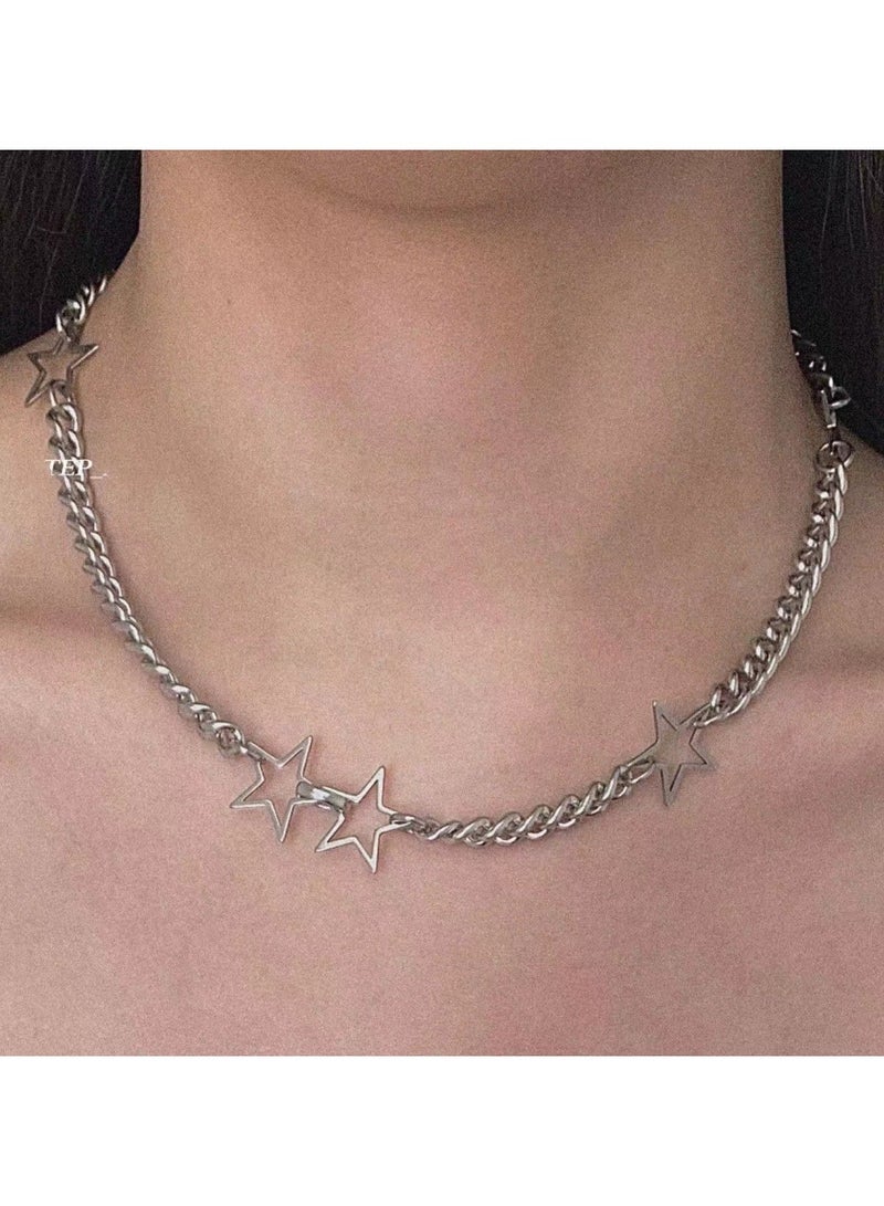 Goolsky Hollow Star Pendant Necklace – Edgy Stainless Steel Chain Choker for Women, Y2K Punk Star Jewelry  - Image 1