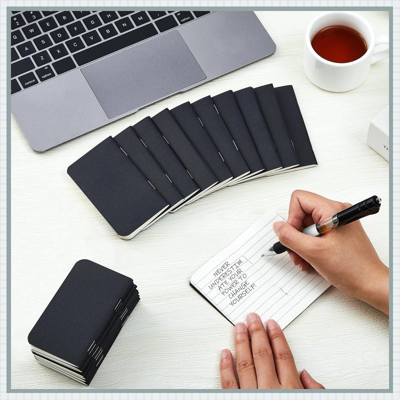 Outus 15 Pcs Mini Pocket Notebook 2.5" x 4" Small Journal Kraft Paper Notepads Bulk Softcover Pocket Notepad Memo Diary Subject Notebooks for Traveler Worker(Black,Lined Style) - Image 4