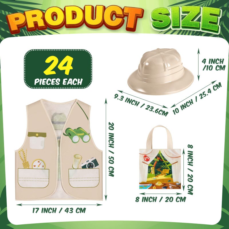 Newcotte 72 Pcs Kids Explorer Costume Toy Include 24 Kids Safari Vests 24 Party Plastic Safari Hats 24 Tote Bag Bulk for Explorer Jungle Party - Image 3