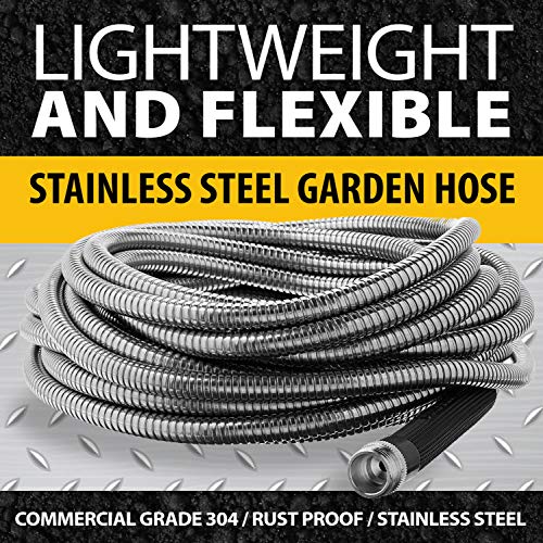 BIONIC STEEL 100 Ft Metal Garden Hose with Sprayer Nozzle, Non Kinking Designed Stainless Steel Heavy Duty Water Hose 100 Ft x 5/8 in. Flexible NON Expandable for Uninterrupted Water Flow, 500 PSI - Image 2