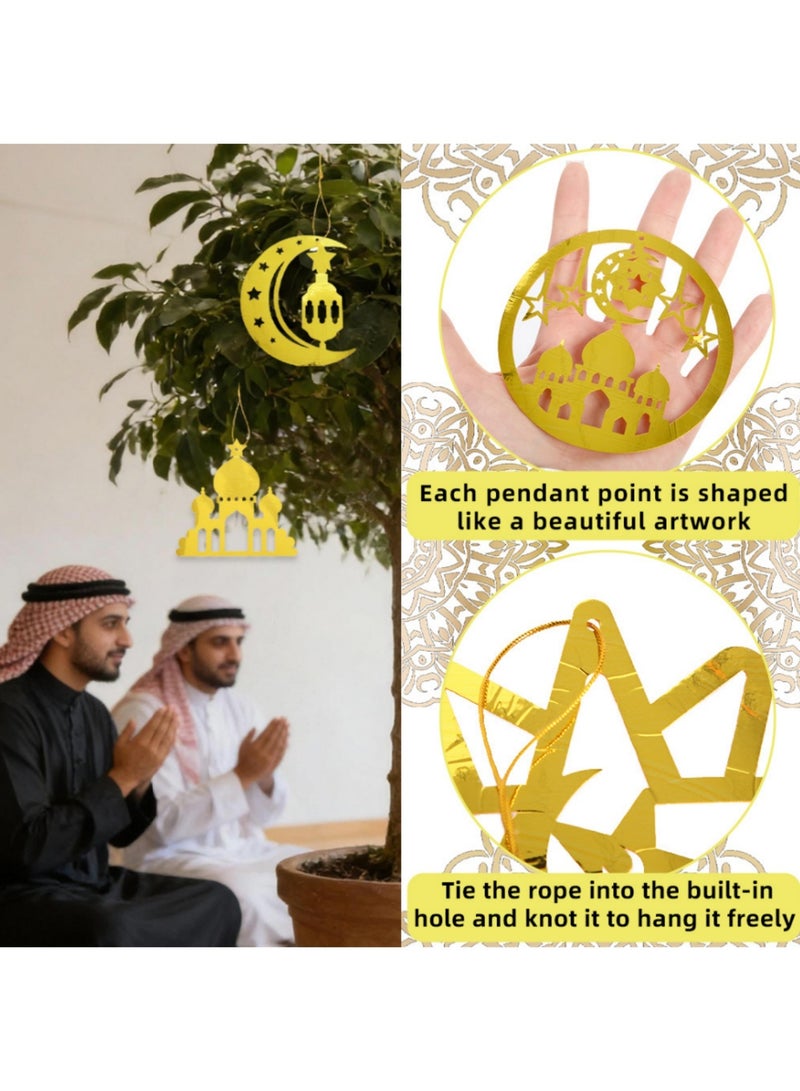 سايكفو زينة عيد الفطر، زينة معلقة للمنزل، 6 قطع من زينة رمضان، هلال ذهبي لامع، نجمة، زينة ورقية للمساجد مع حبال للتعليق، لوازم حفلات رمضان والعيد الإسلامية للمسلمين - Image 5