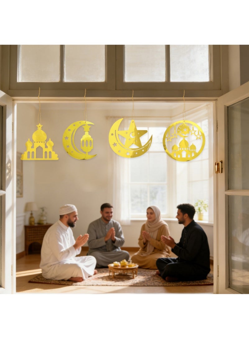 سايكفو زينة عيد الفطر، زينة معلقة للمنزل، 6 قطع من زينة رمضان، هلال ذهبي لامع، نجمة، زينة ورقية للمساجد مع حبال للتعليق، لوازم حفلات رمضان والعيد الإسلامية للمسلمين - Image 4