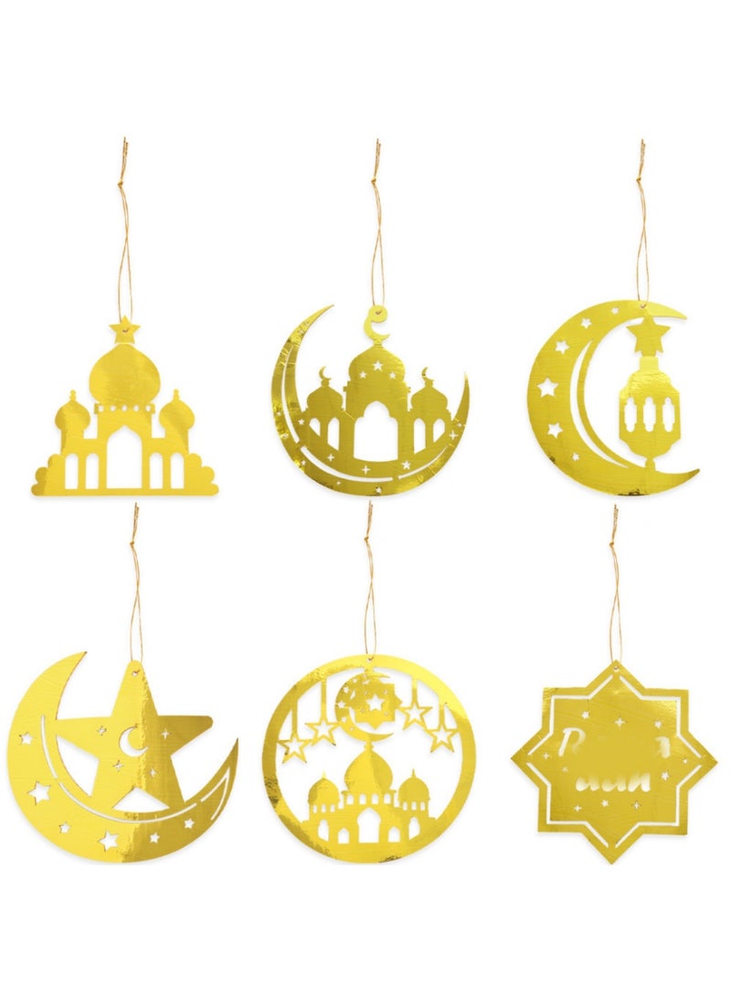 سايكفو زينة عيد الفطر، زينة معلقة للمنزل، 6 قطع من زينة رمضان، هلال ذهبي لامع، نجمة، زينة ورقية للمساجد مع حبال للتعليق، لوازم حفلات رمضان والعيد الإسلامية للمسلمين - Image 1
