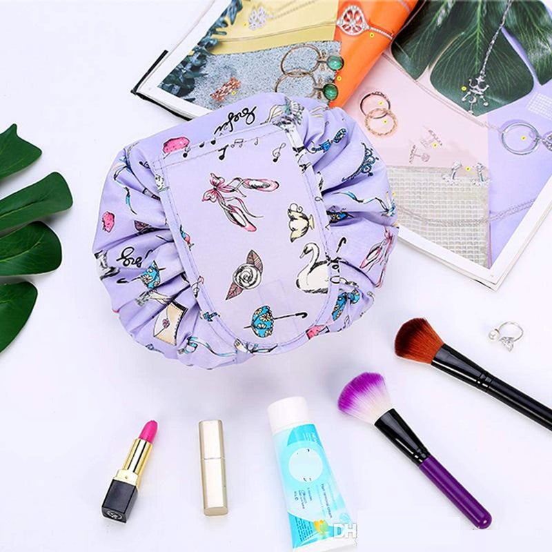 ERHETUS Stylish Portable Lazy Cosmetic Bag With Drawstrings | Convenient & Waterproof Makeup Pouch Girls Large Capacity Storage Pouches Toiletry Bags Women's (Purple Queen) - 20 Cm - Image 3