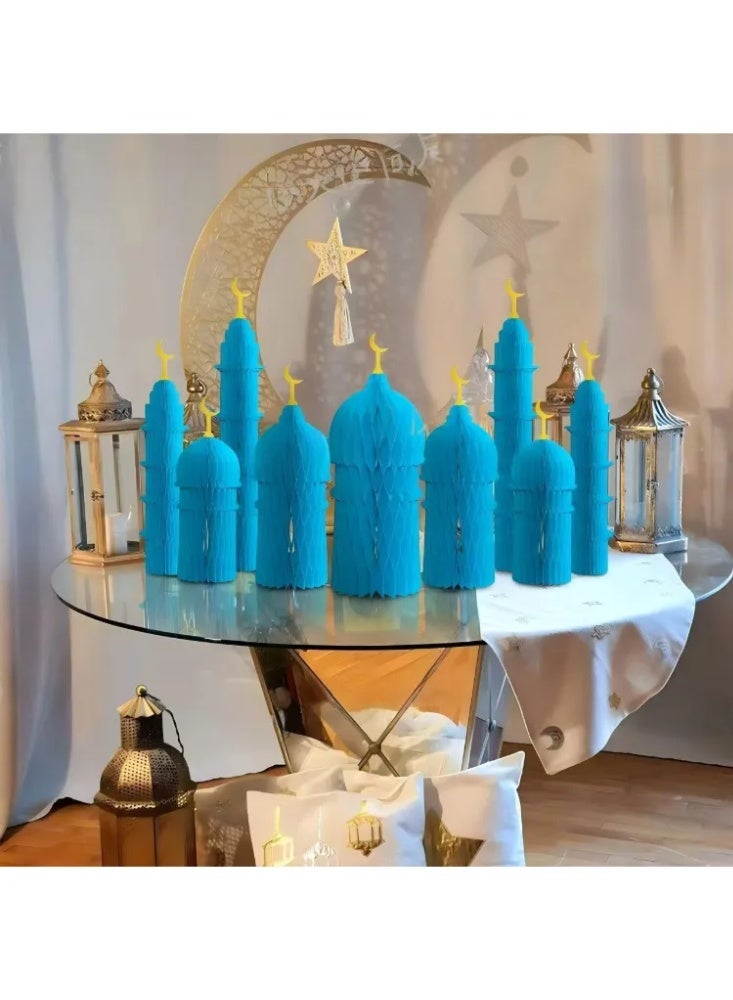 Ramadan Mubarak Foldable Honeycomb Paper Mosque Table Centerpiece, Eid Al Fitr Islamic Moon Palace Decor, Muslim Holiday Party Scene Decoration Ornament - Image 2