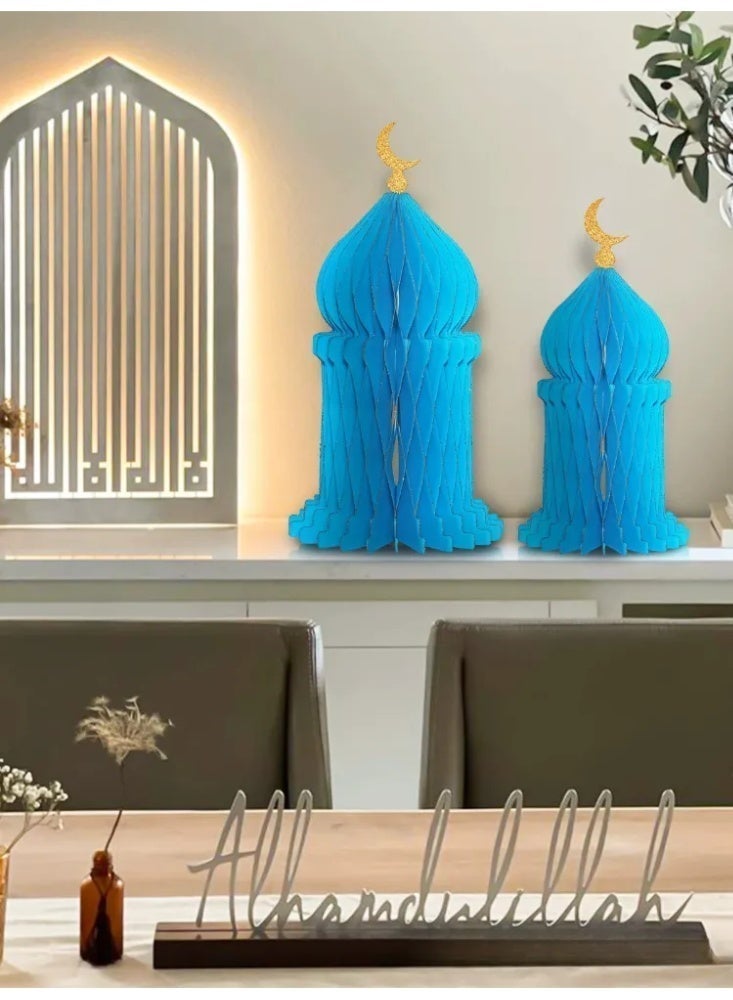 Ramadan Mubarak Foldable Honeycomb Paper Mosque Table Centerpiece, Eid Al Fitr Islamic Moon Palace Decor, Muslim Holiday Party Scene Decoration Ornament - Image 5